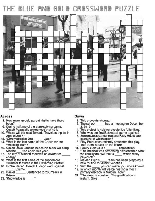 December Crossword Puzzle The Blue and Gold