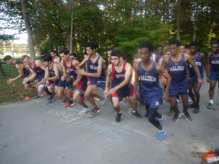 Revere and Malden's Boys Cross country team starting the race. Photo By DeVin LeMay