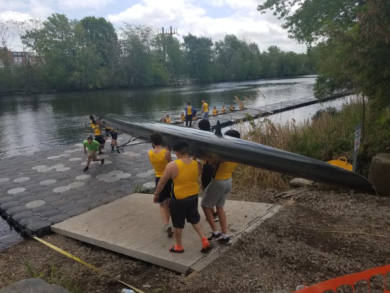 Malden Boys Varsity 2 eight Boat getting ready to launch before their race Photo By Ana Pirosca