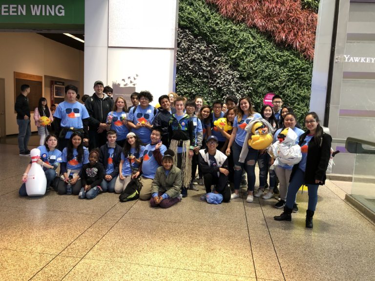 Students from Malden High and Forestdale at the Museum of Science for the Duck N' Hover event.