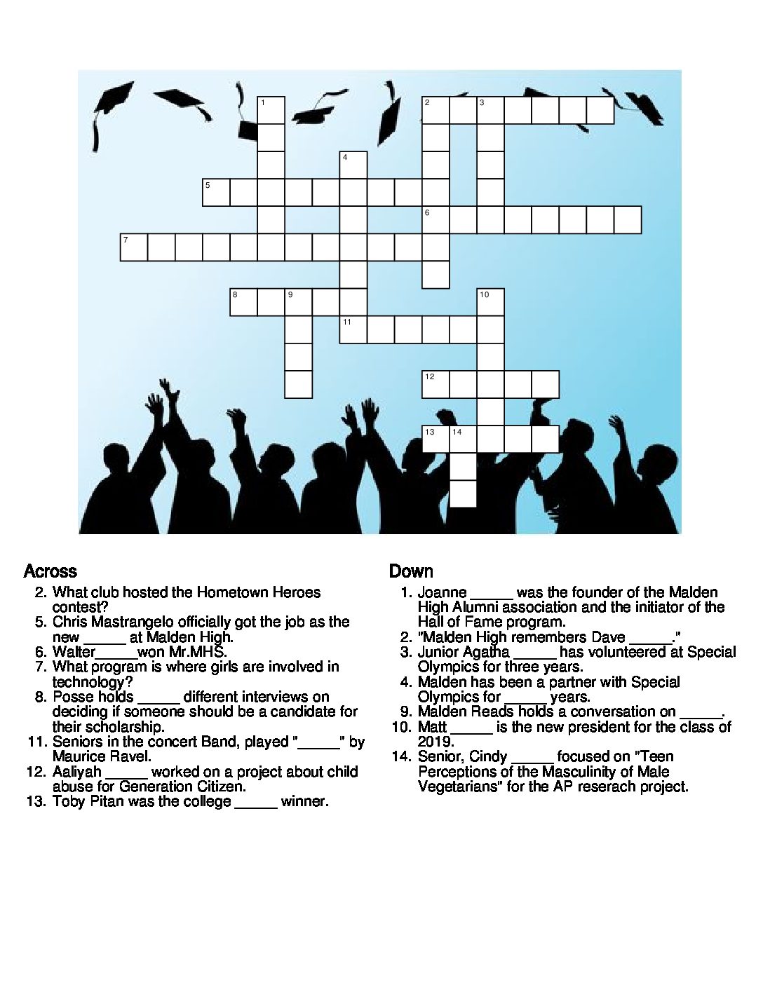 graduation crossword The Blue and Gold