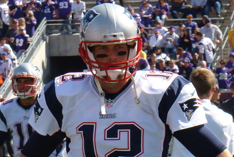 New England Patriots quarterback, Tom Brady, during the 2014 Patriots vs Vikings game. Photo from Wikimedia